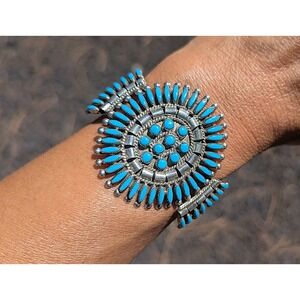 Zuni‎ Cuff Bracelet Native NA Petite Needlepoint Turquoise Jewelry 6.5 **